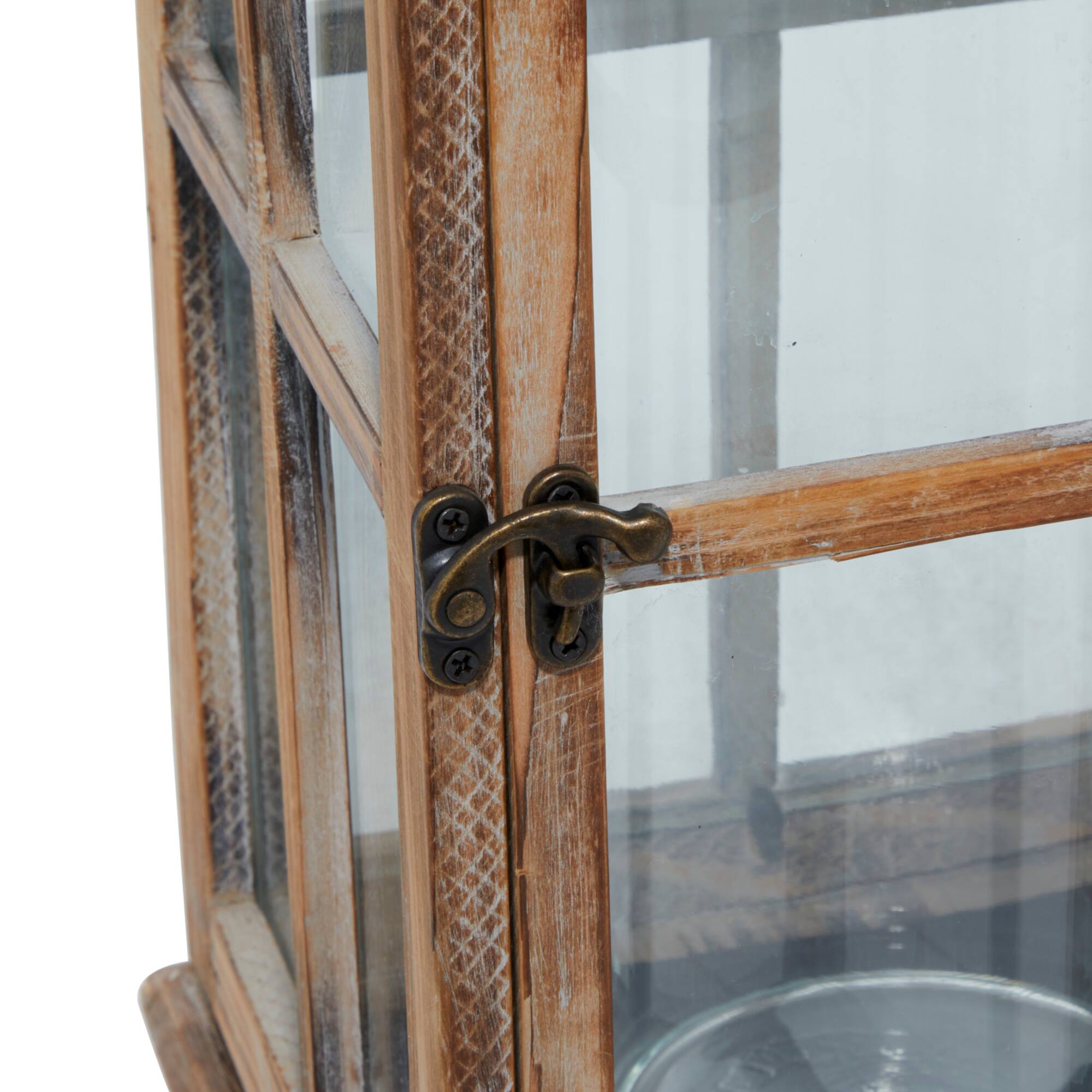 23" Brown Chinese Fir Traditional Candle Holder Lantern